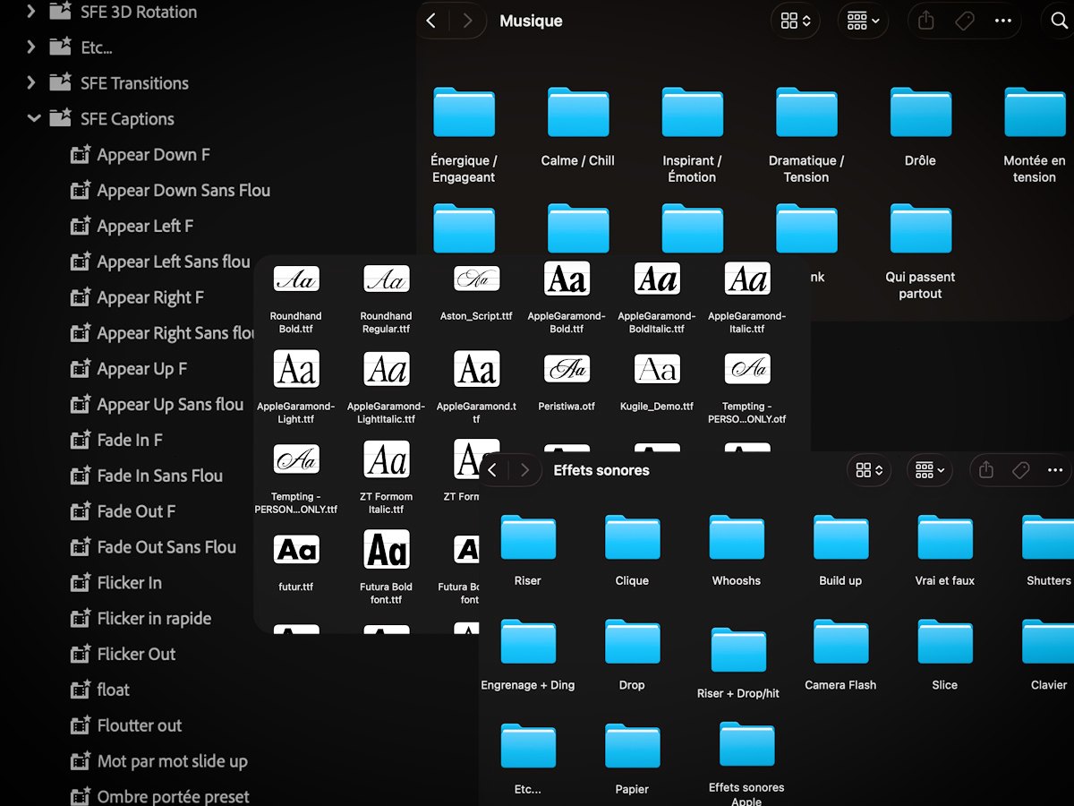 Presets, musiques, effets sonores et polices